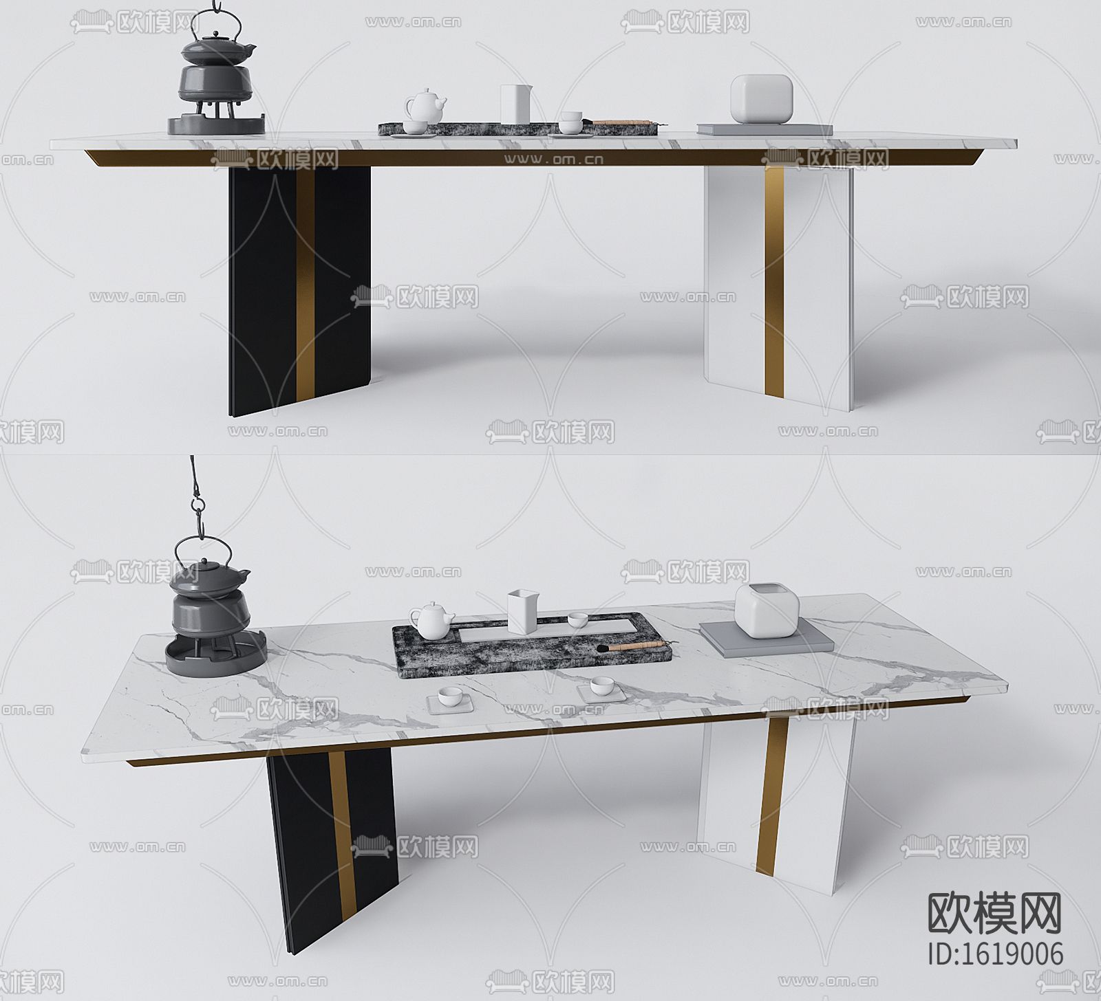 现代大理石茶桌su模型下载（渲染图1）