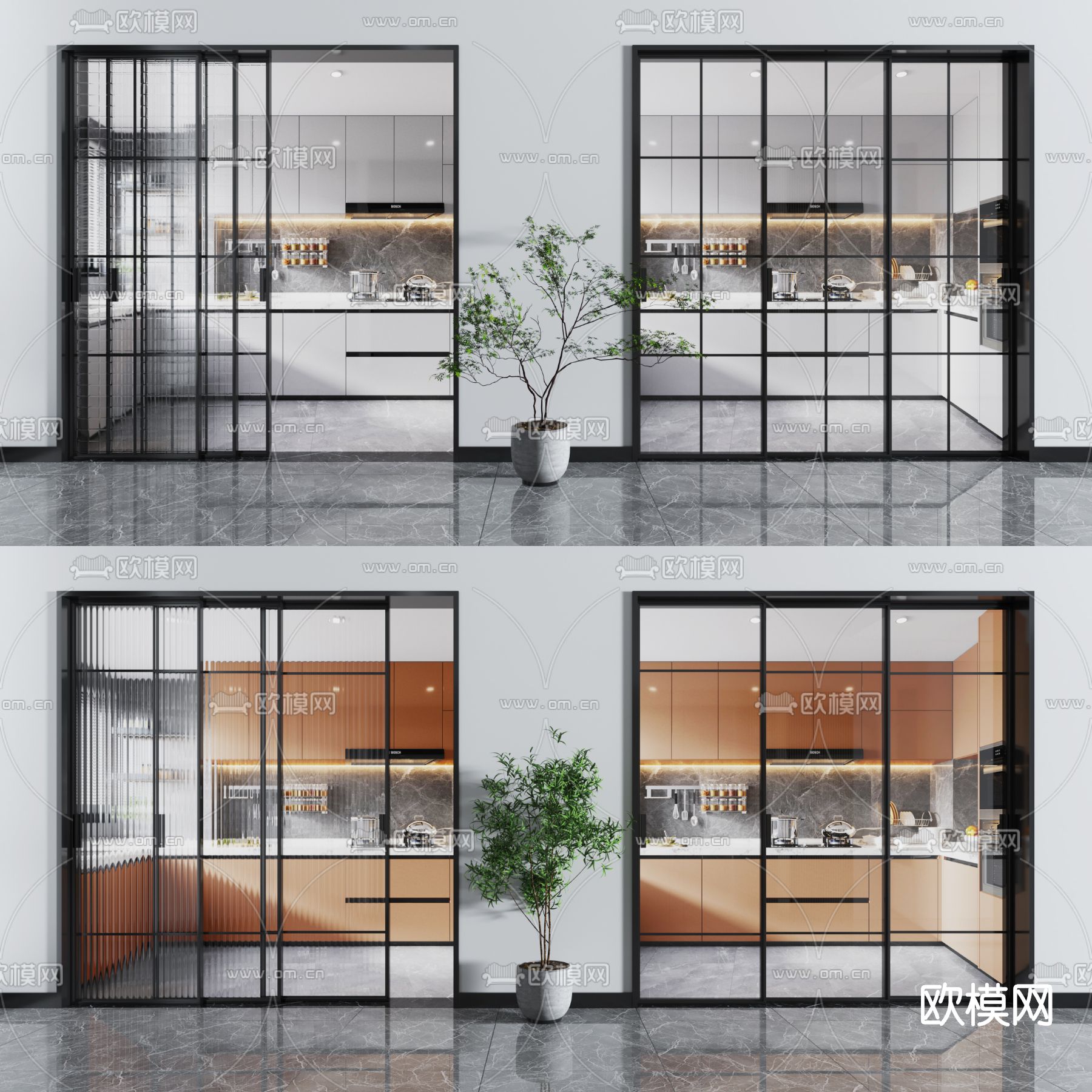 现代玻璃推拉门3d模型