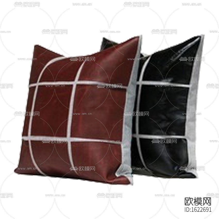 新中式轻奢红黑色皮革银边布艺抱枕