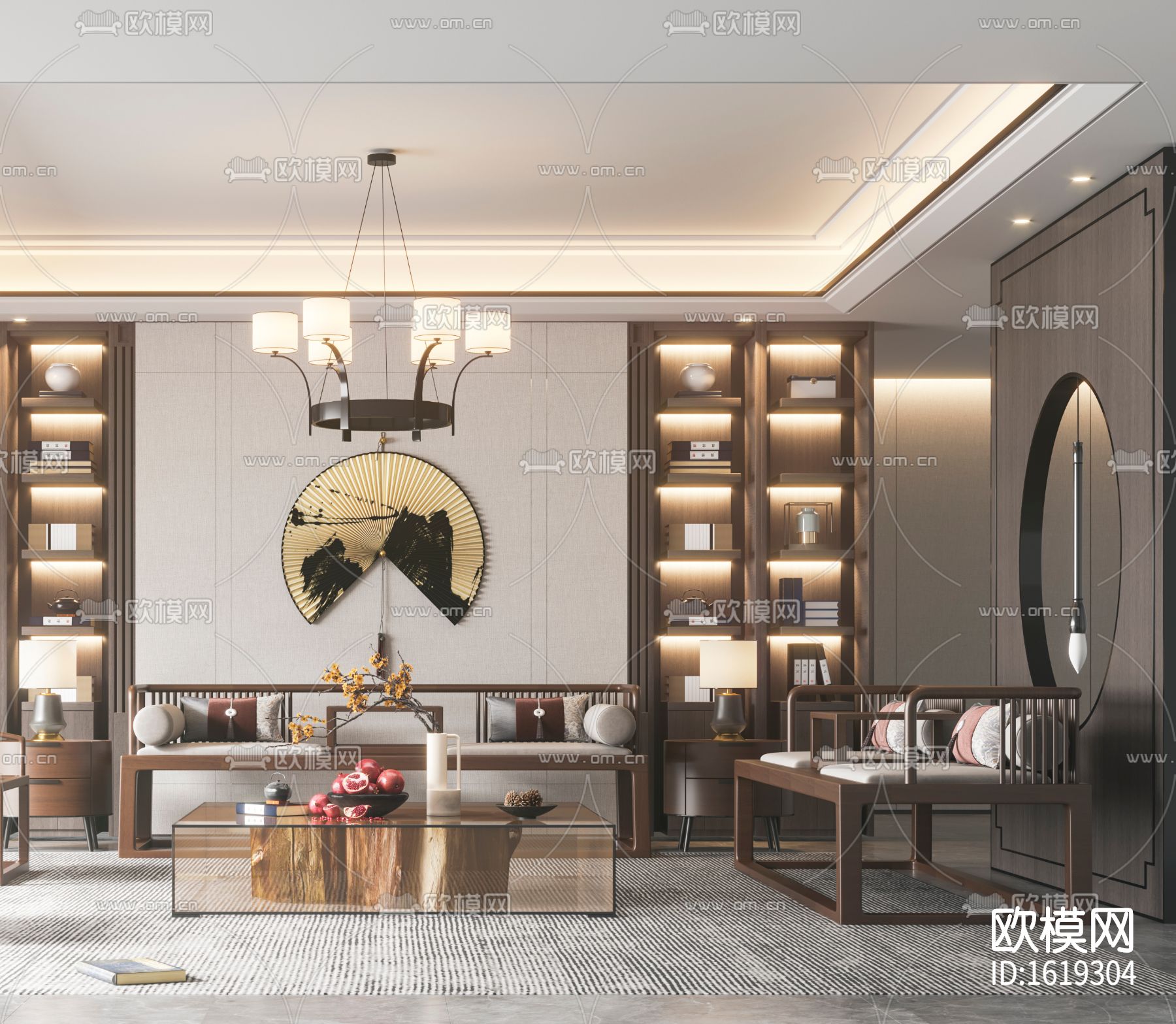 新中式实木沙发组合3d模型