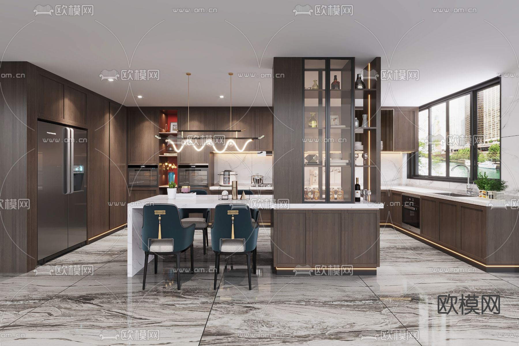 新中式厨房餐厅3d模型