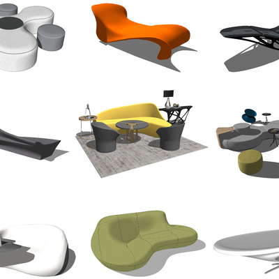  现代异形公用椅su模型 