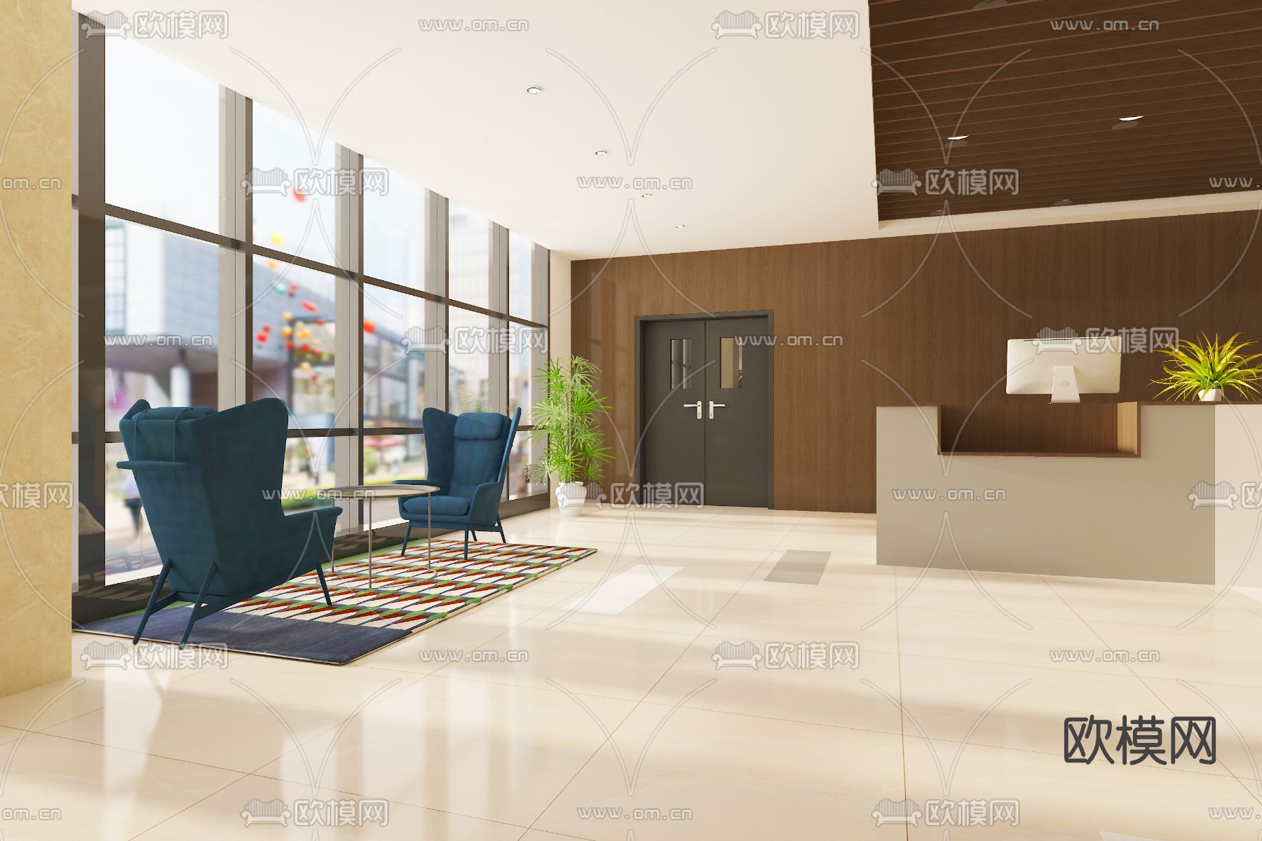 现代办公大厅前台免费3d模型下载