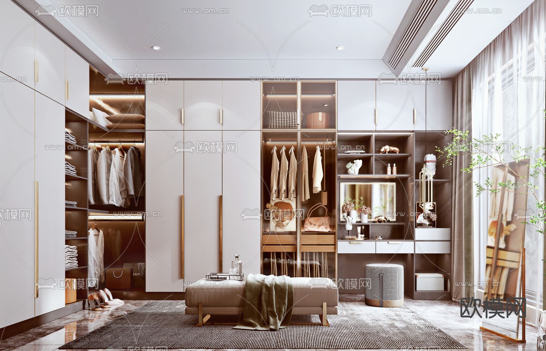 现代衣帽间su模型下载（渲染图1）