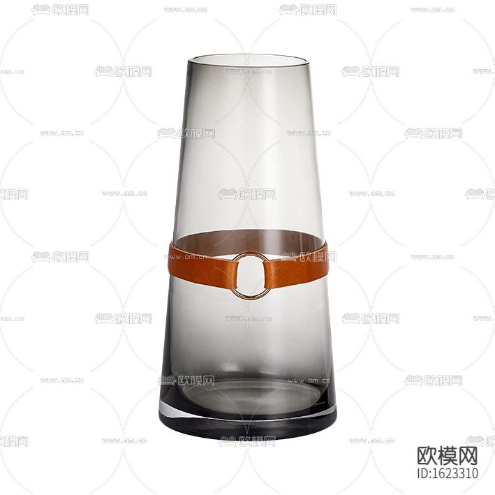 现代轻奢灰色玻璃皮革花瓶