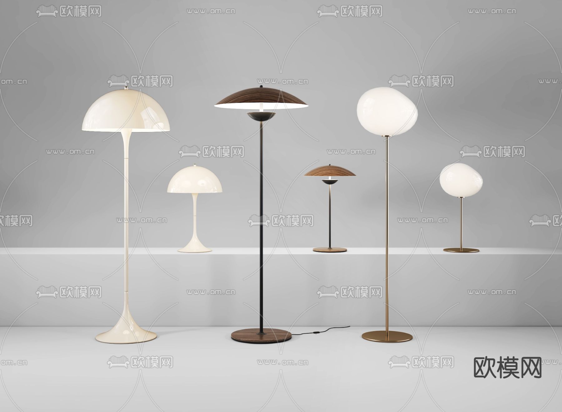 现代落地灯台灯su模型下载（渲染图1）
