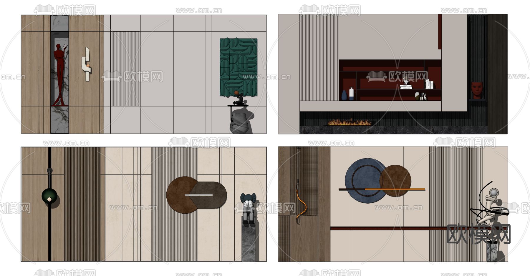 现代客厅背景墙su模型下载（渲染图2）