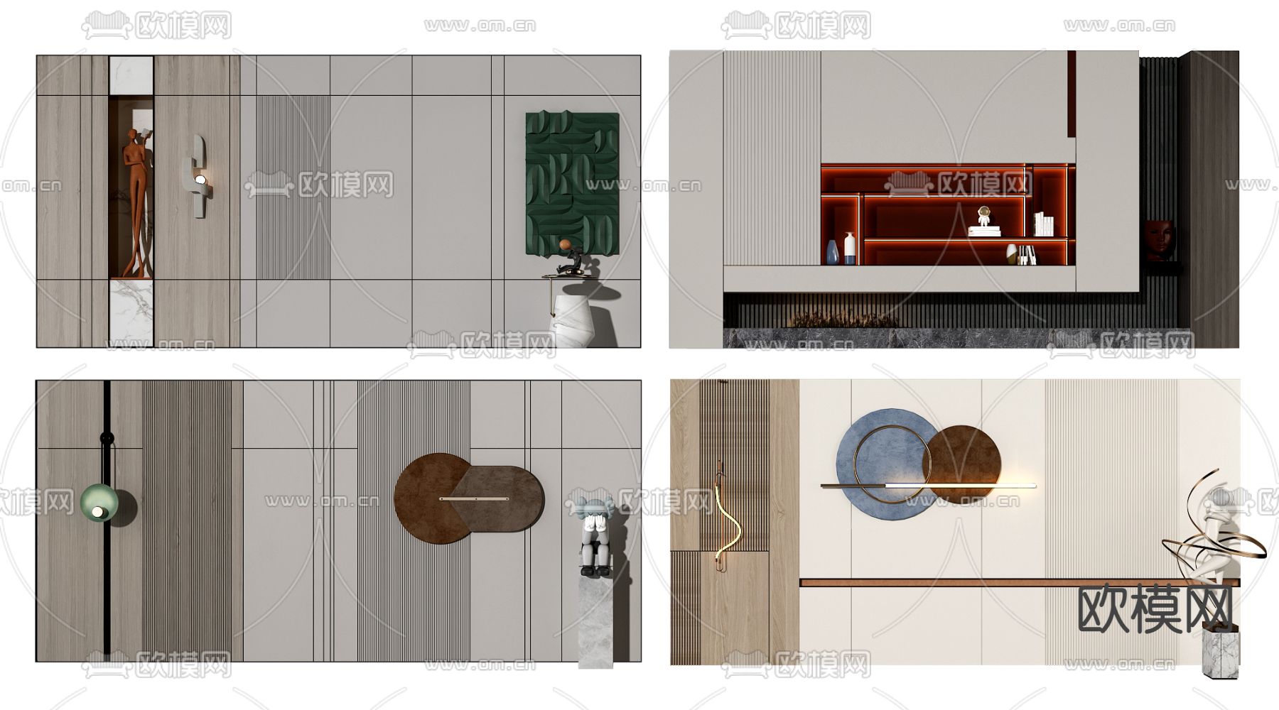 现代客厅背景墙su模型下载（渲染图1）