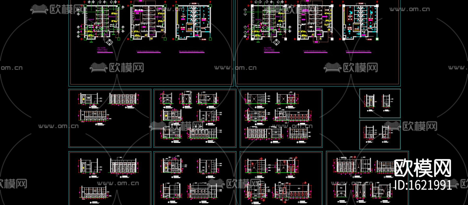 公共卫生间cad施工图下载（渲染图1）