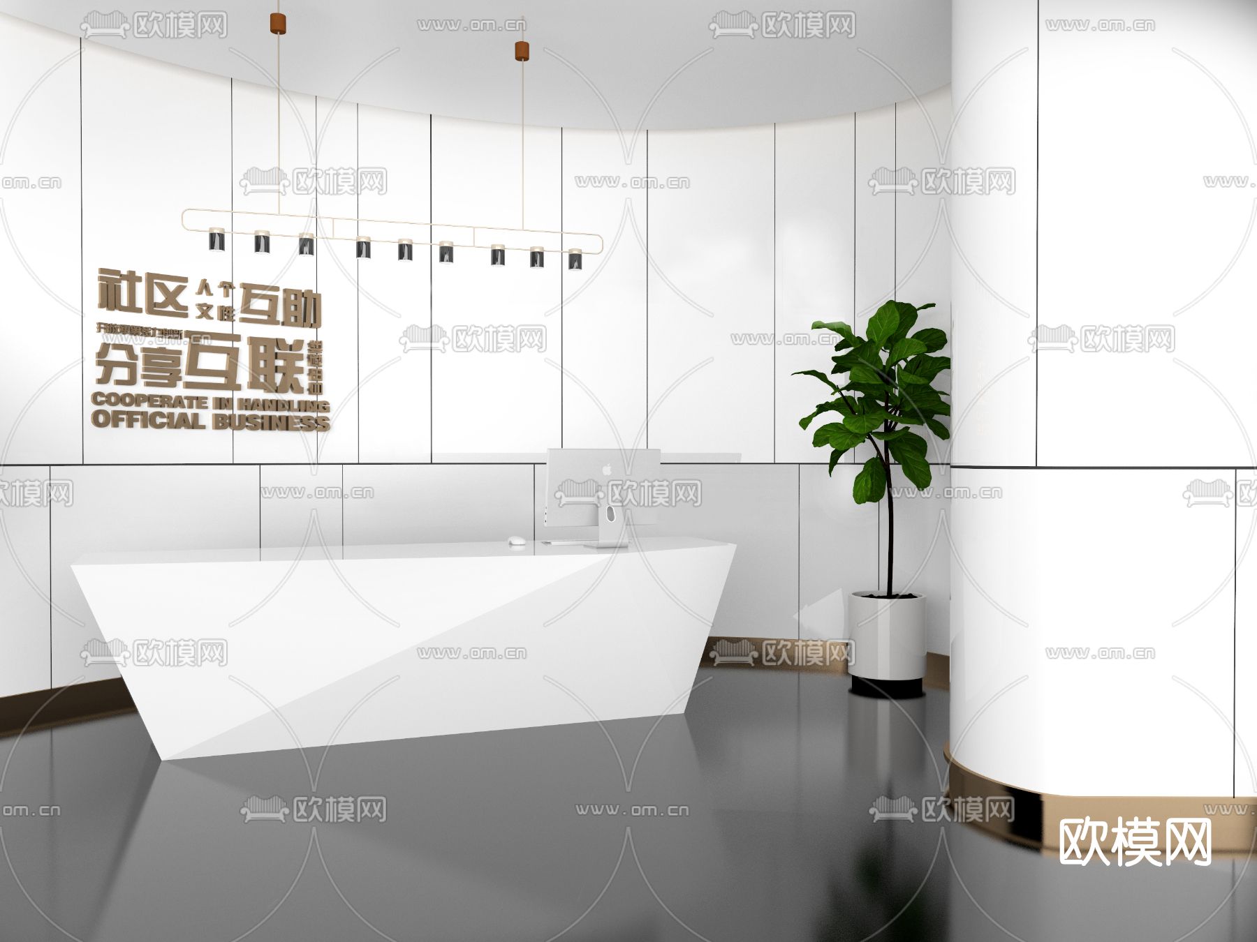 现代大堂前台su模型下载