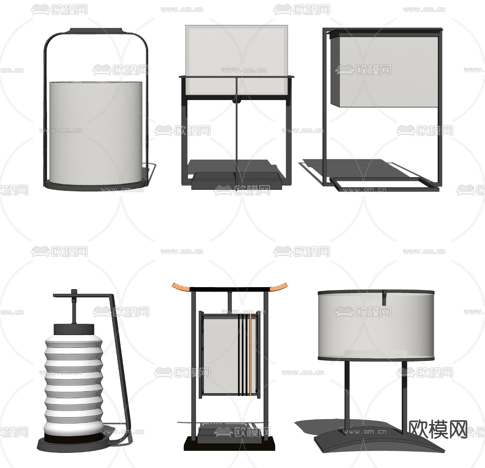 新中式台灯su模型下载
