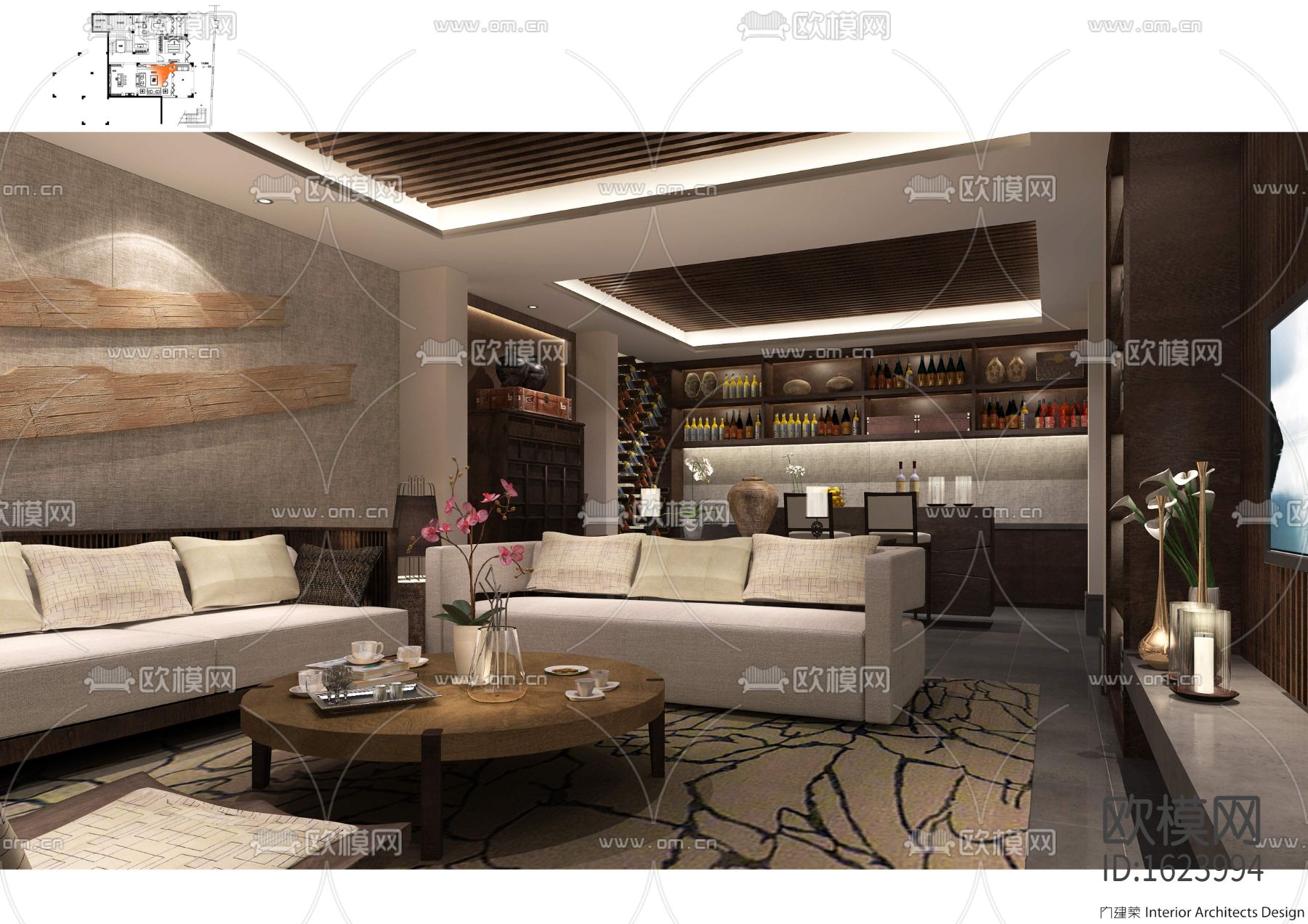 中式别墅装修施工图下载（渲染图7）