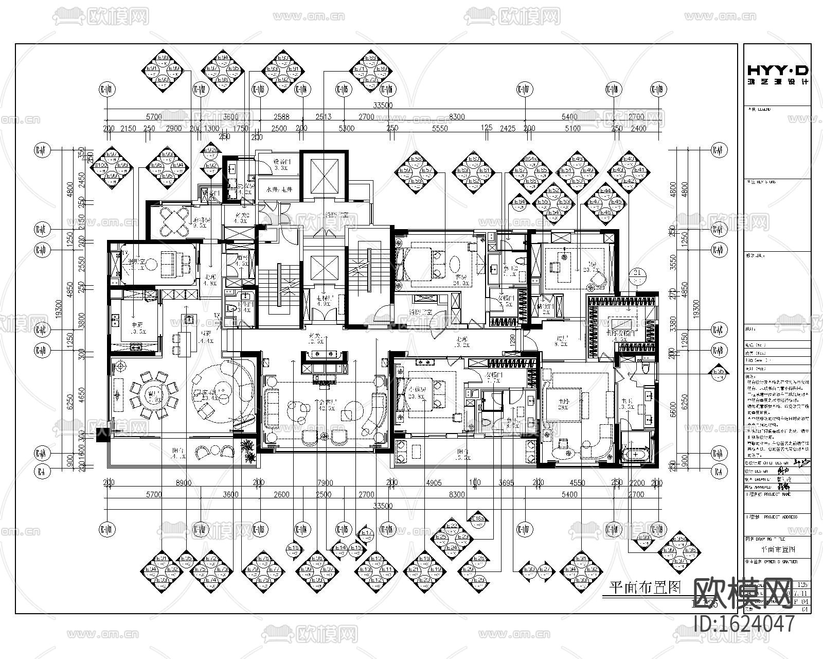 515㎡三居大平层样板间施工图下载（渲染图5）
