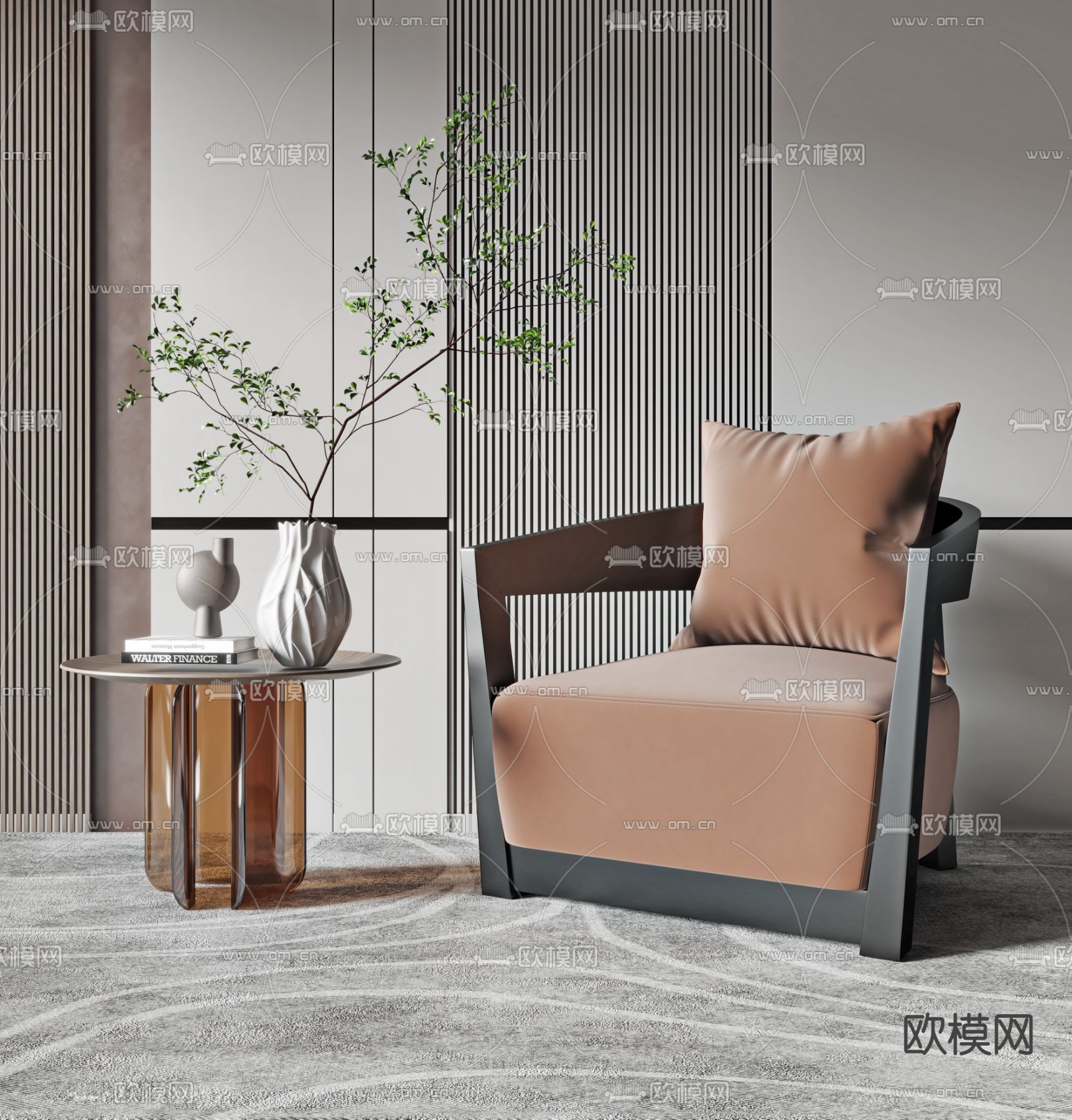 现代布艺休闲沙发su模型下载（渲染图1）