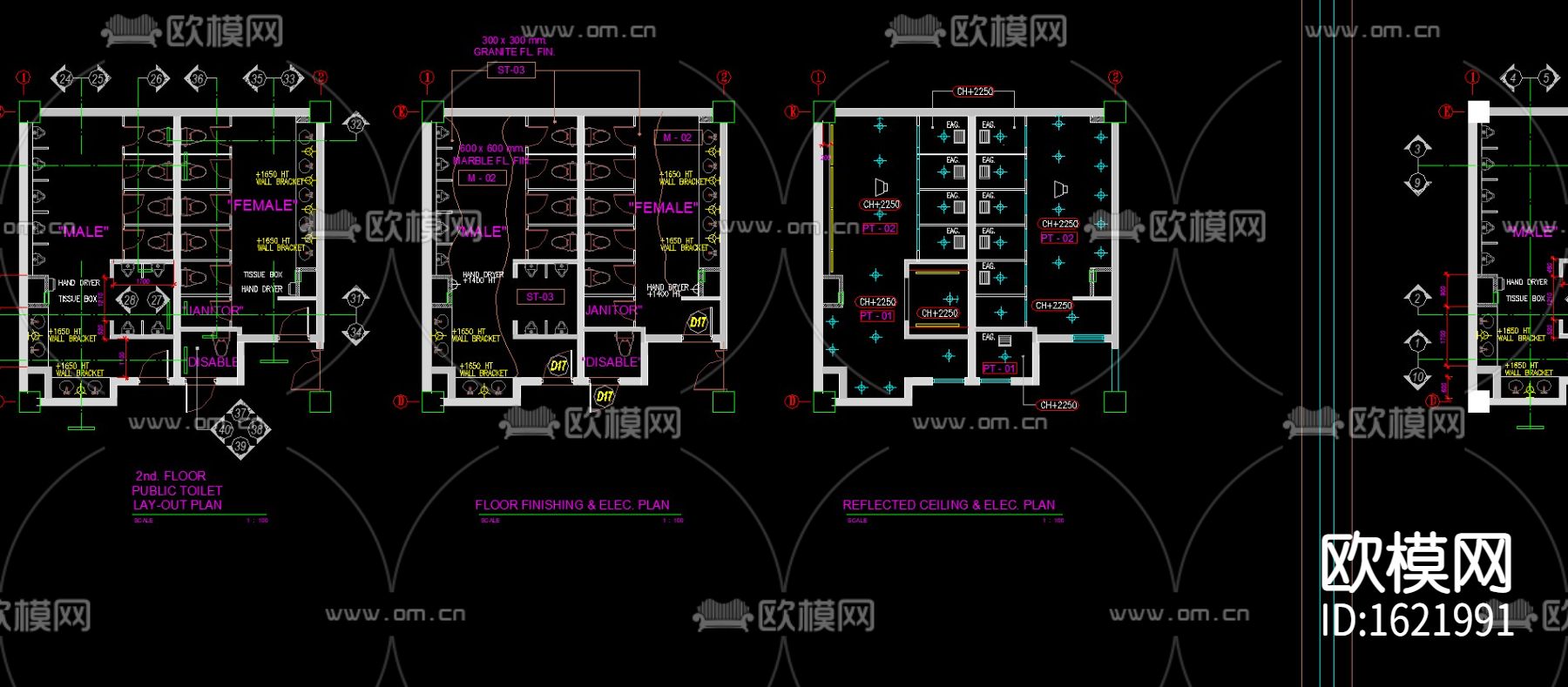 公共卫生间cad施工图下载（渲染图2）