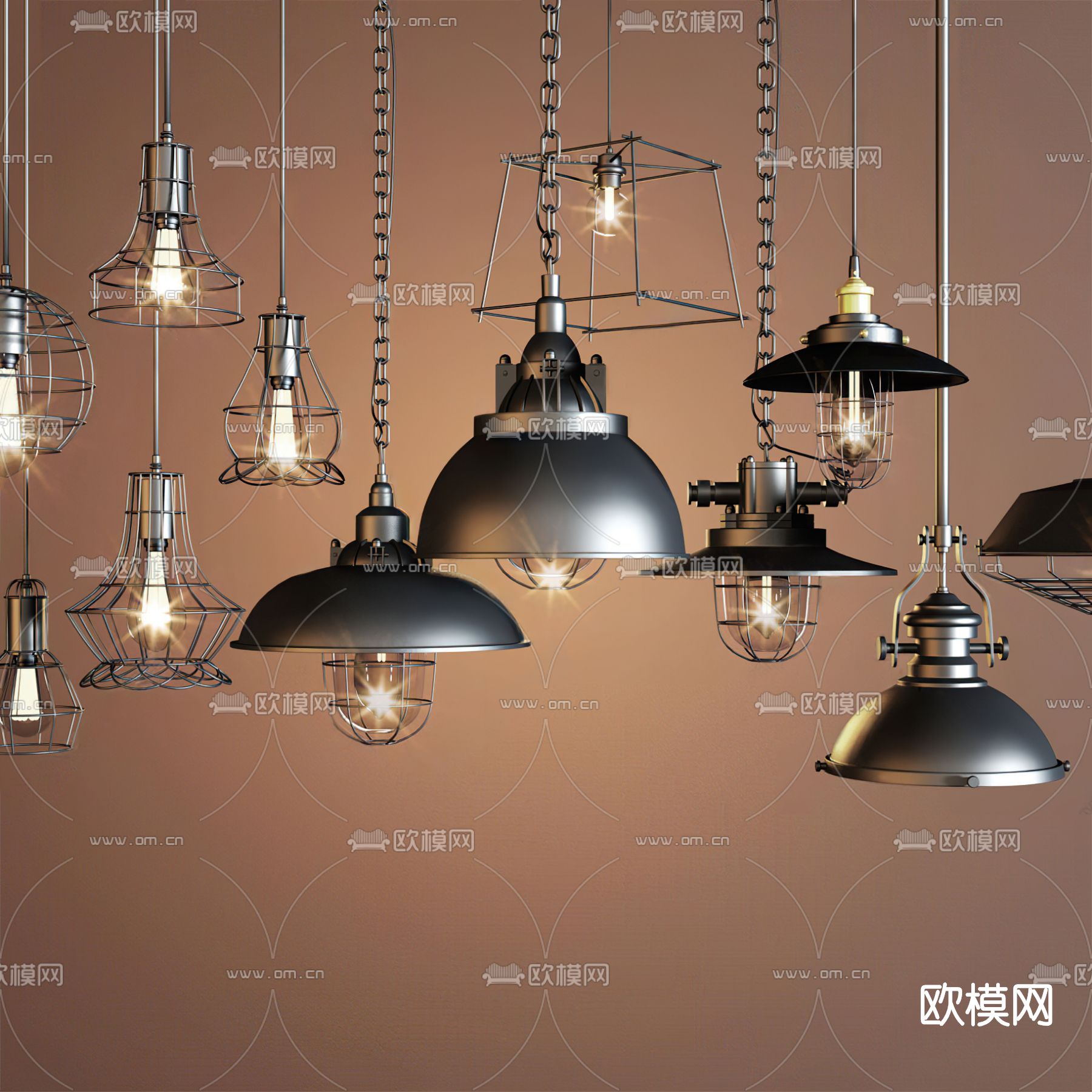 工业风吊灯3d模型下载