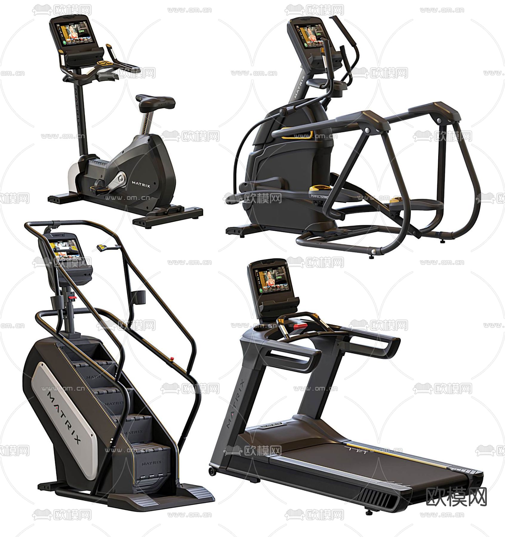 现代健身器材跑步机登楼机3d模型下载（渲染图1）