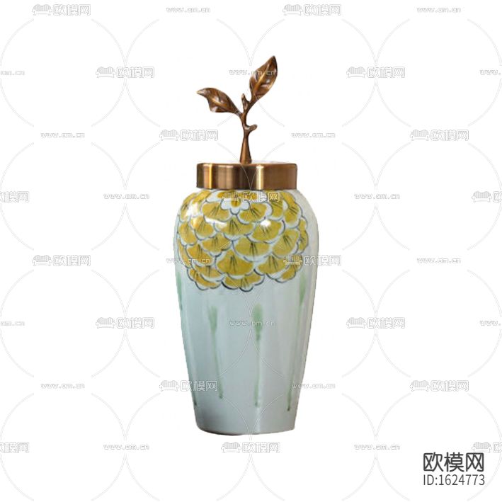 新中式轻奢陶瓷花卉印花金属干支收纳罐