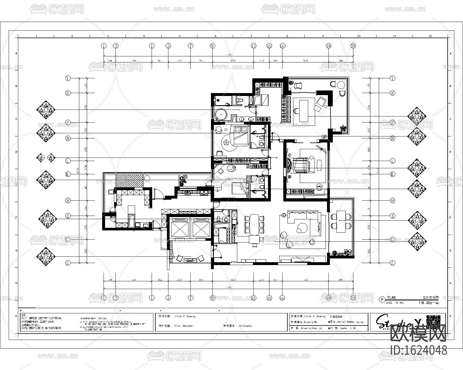 汤臣一品430㎡现代三居样板间施工图下载（渲染图8）