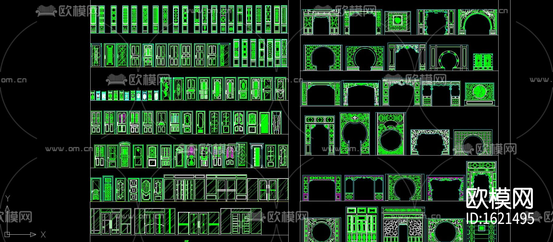 中式隔断元素cad图库下载（渲染图2）
