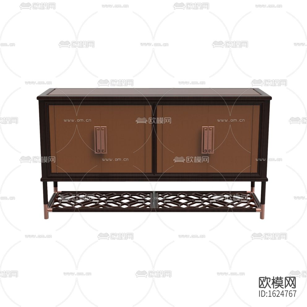 新中式轻奢古典实木雕花边柜下载