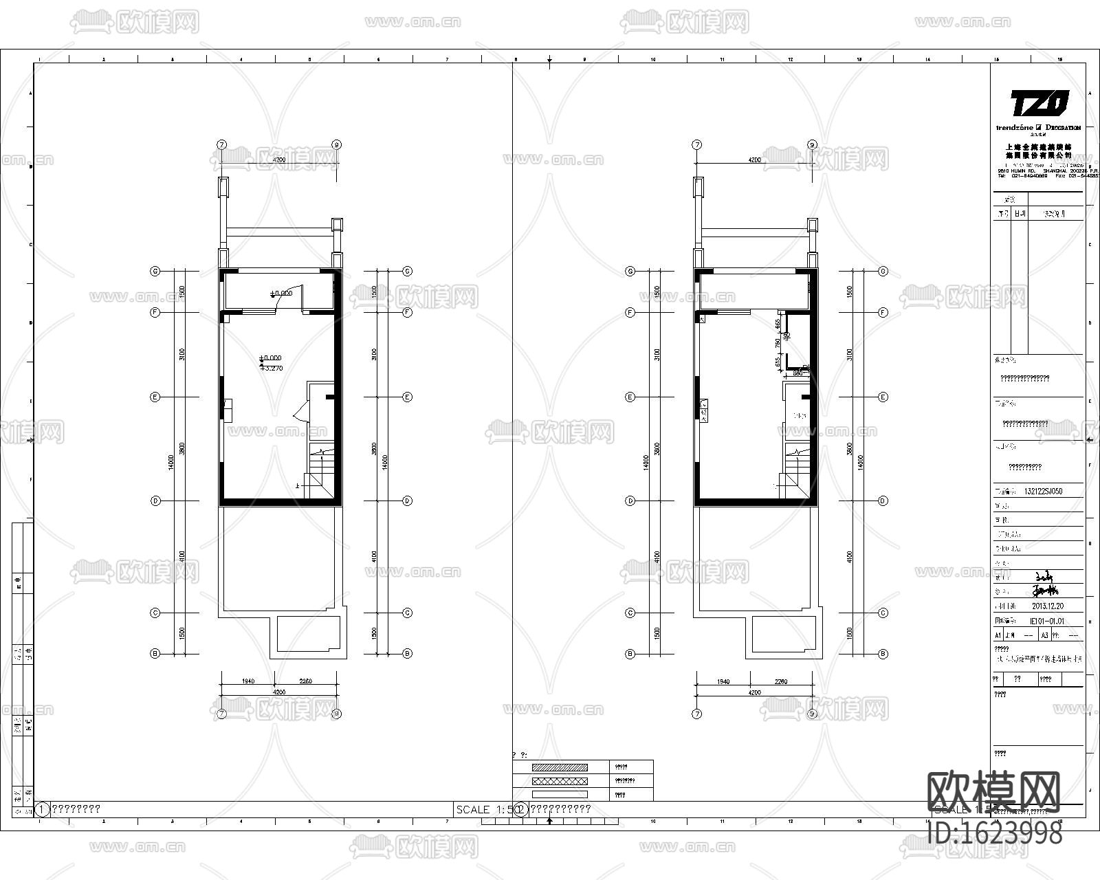 现代三居联排别墅样板间施工图下载（渲染图2）