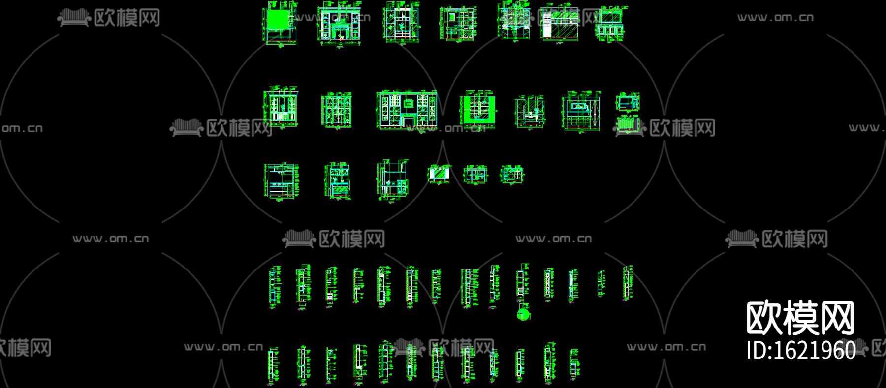 酒柜餐柜立面cad图库下载（渲染图1）