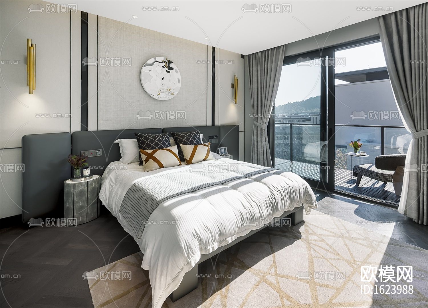 良渚郡三层二居合院别墅样板房施工图下载（渲染图6）