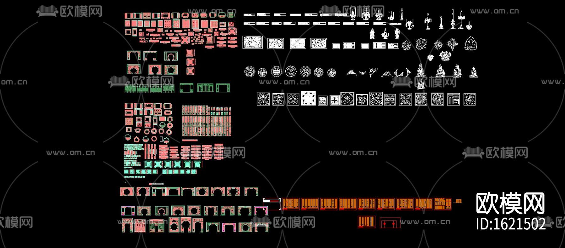 中式屏风隔断花纹cad图库下载（渲染图1）