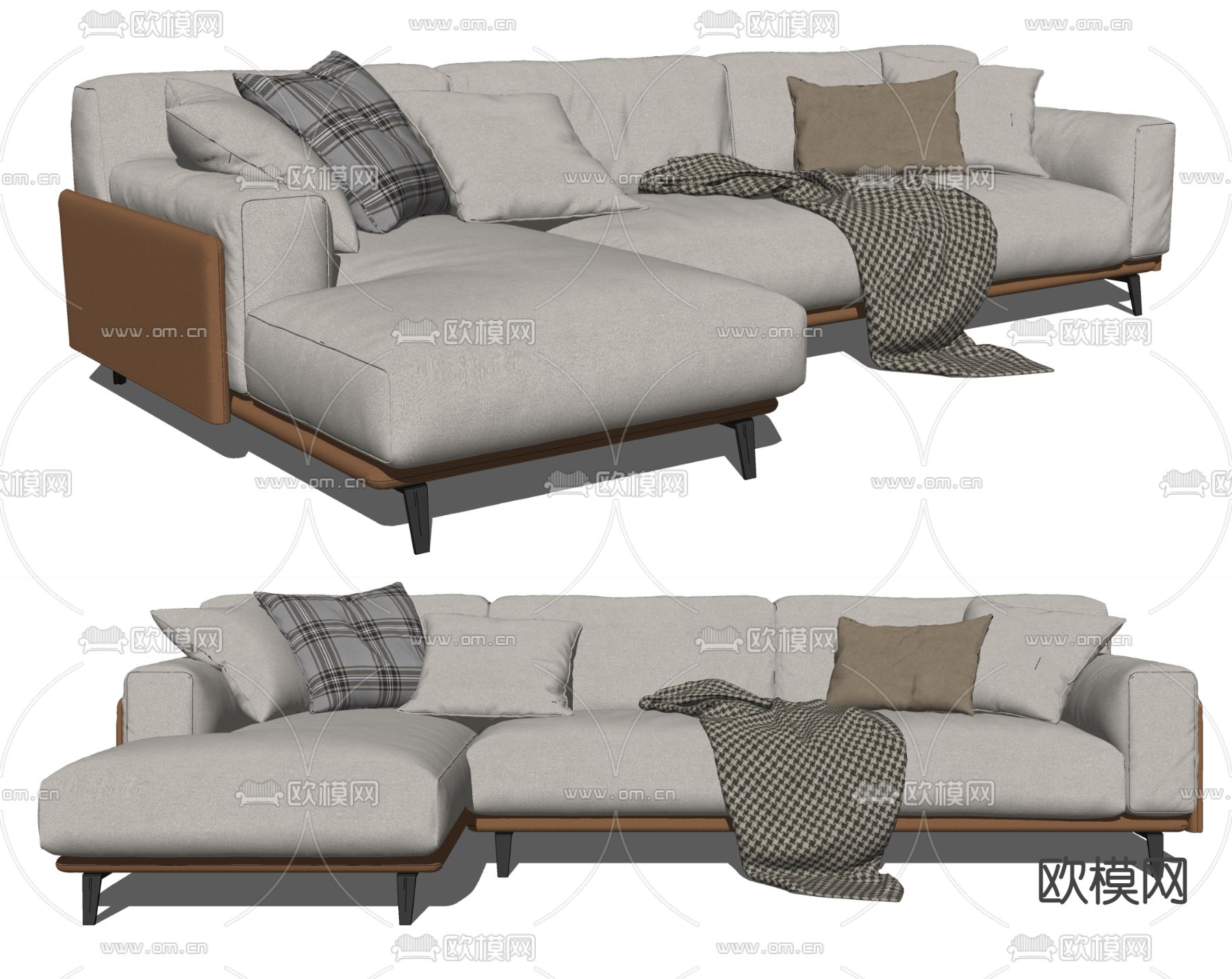 现代布艺转角沙发su模型下载（渲染图2）