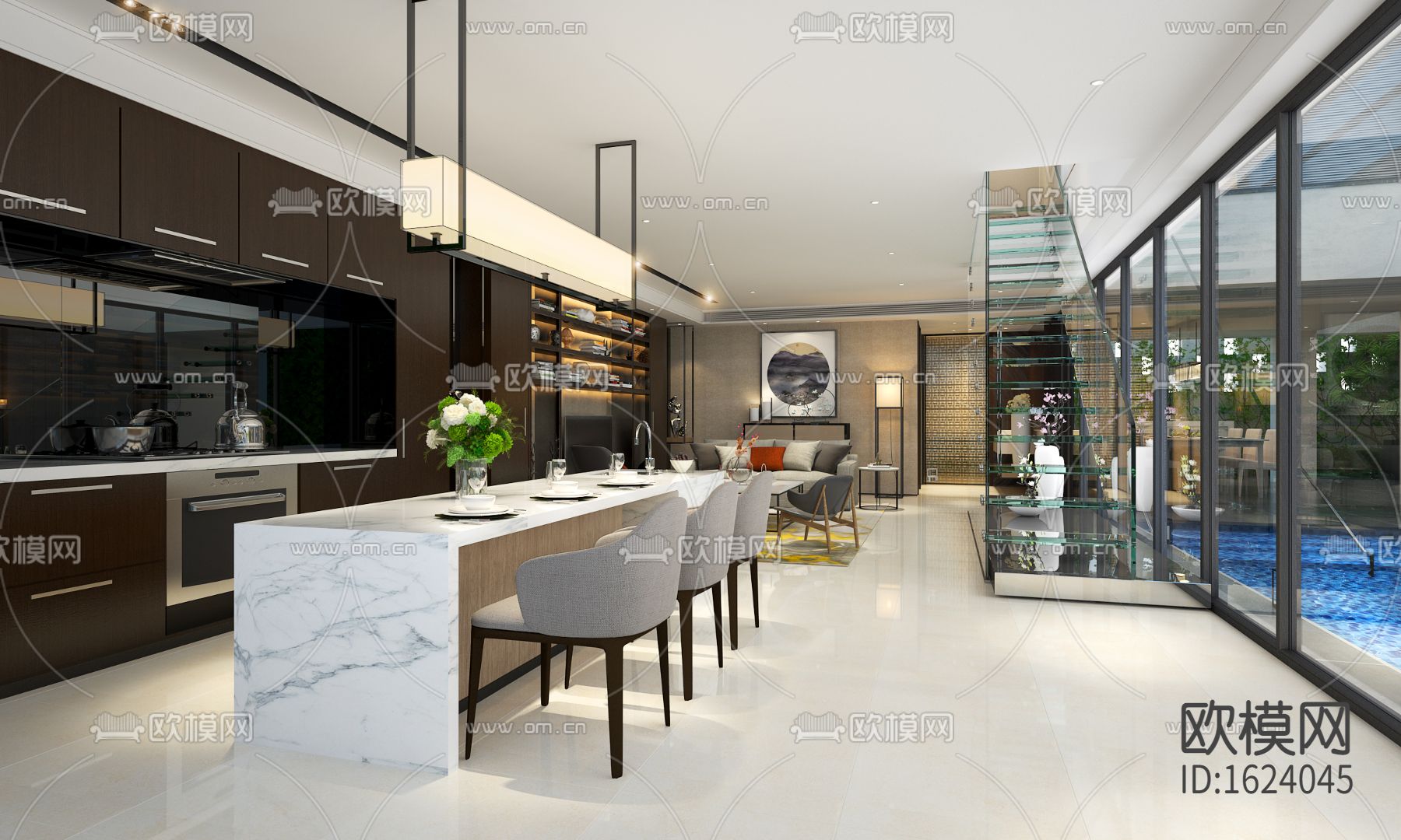 现代二居室联排别墅装修施工图下载（渲染图7）