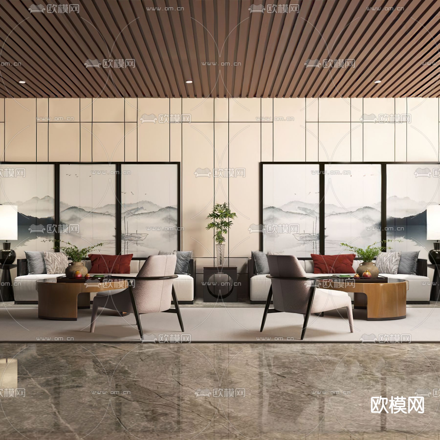 新中式售楼处休息区3d模型