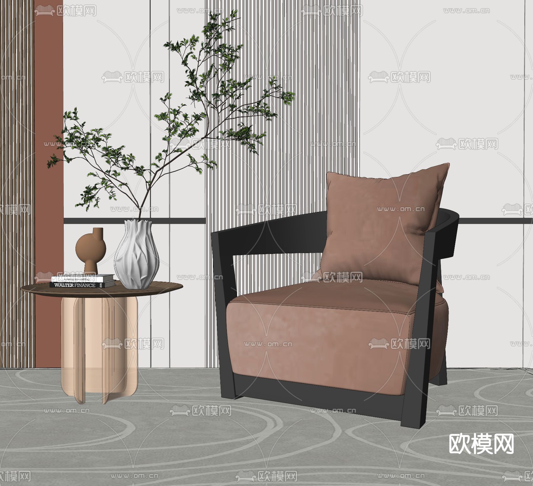 现代布艺休闲沙发su模型下载（渲染图2）