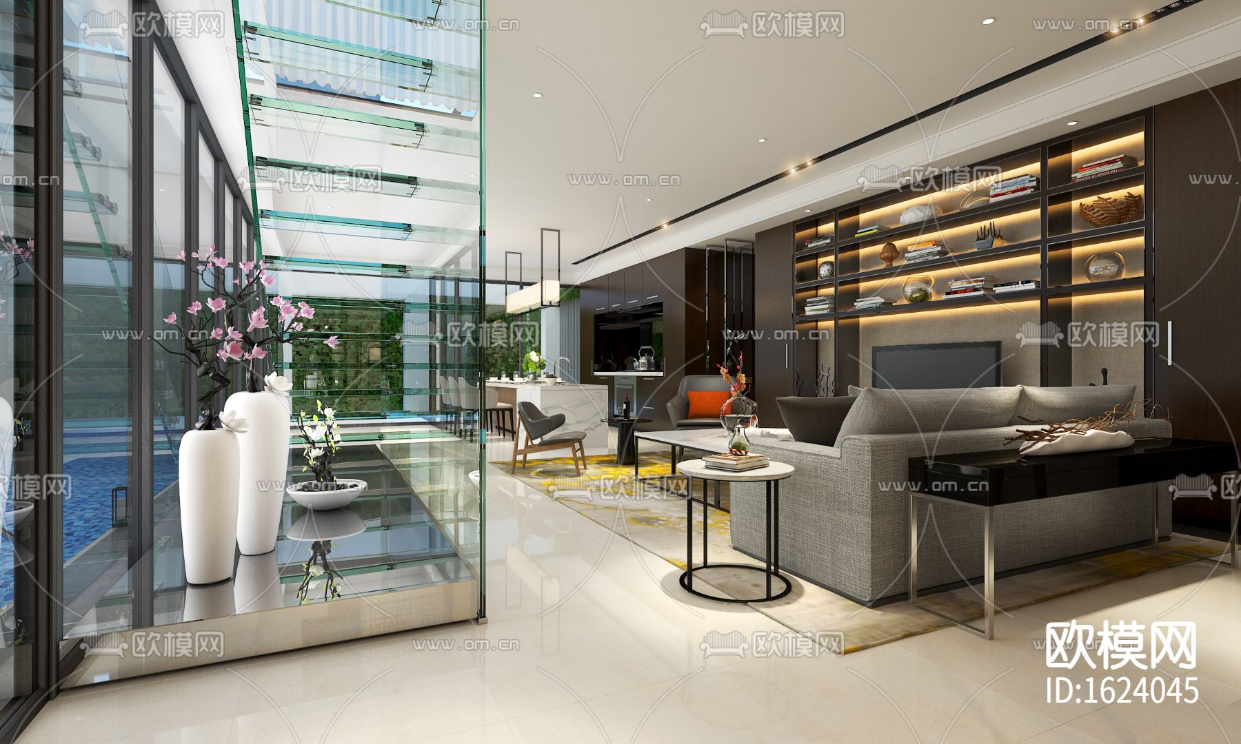 现代二居室联排别墅装修施工图下载（渲染图8）