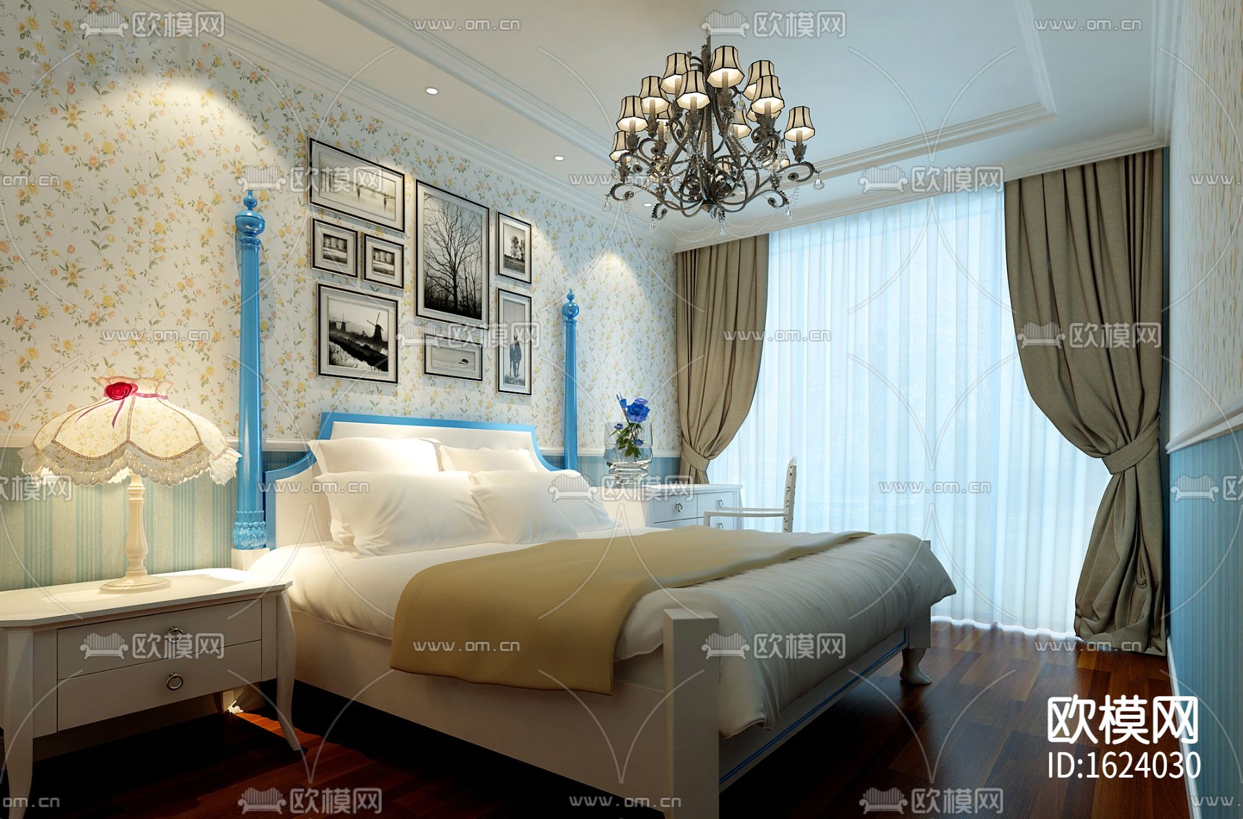 地中海亲亲小屋-两室两厅住宅装修施工图下载（渲染图1）