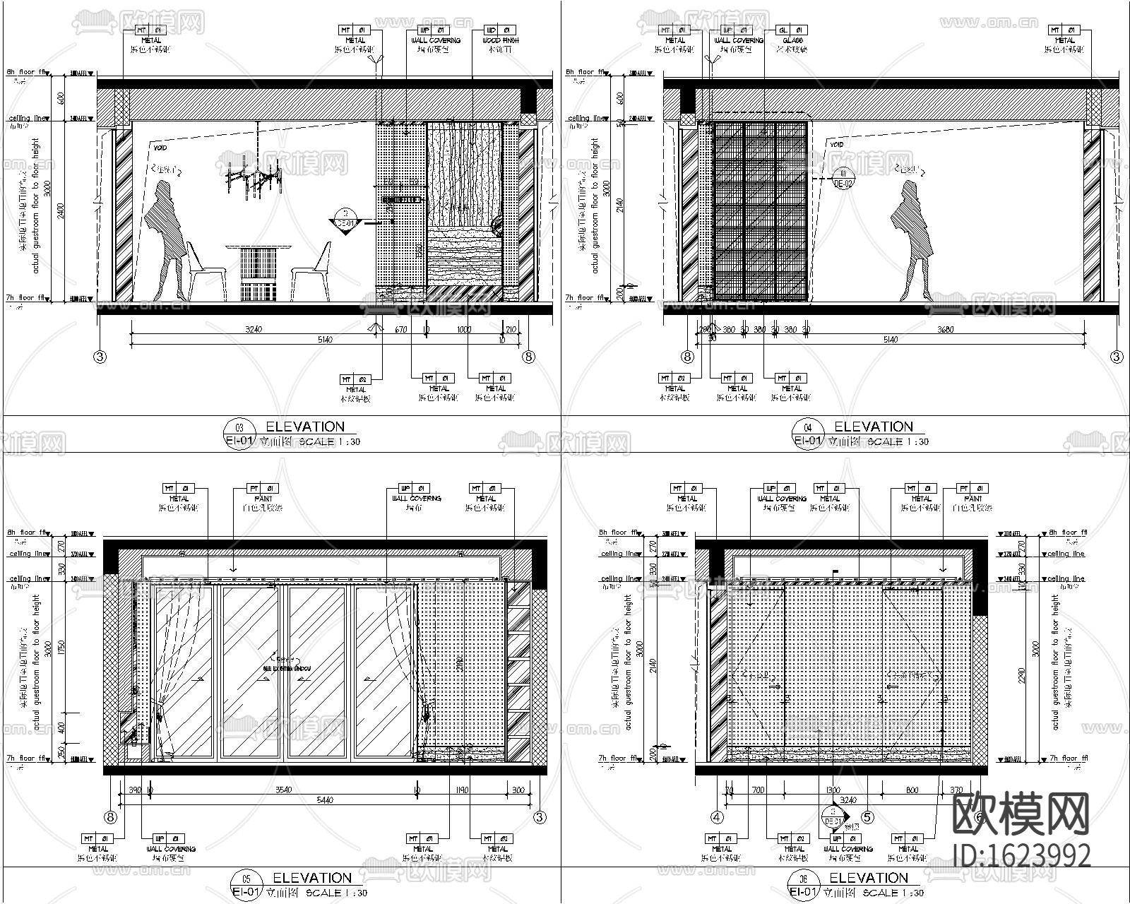 新中式三居室样板房装修施工图下载（渲染图3）