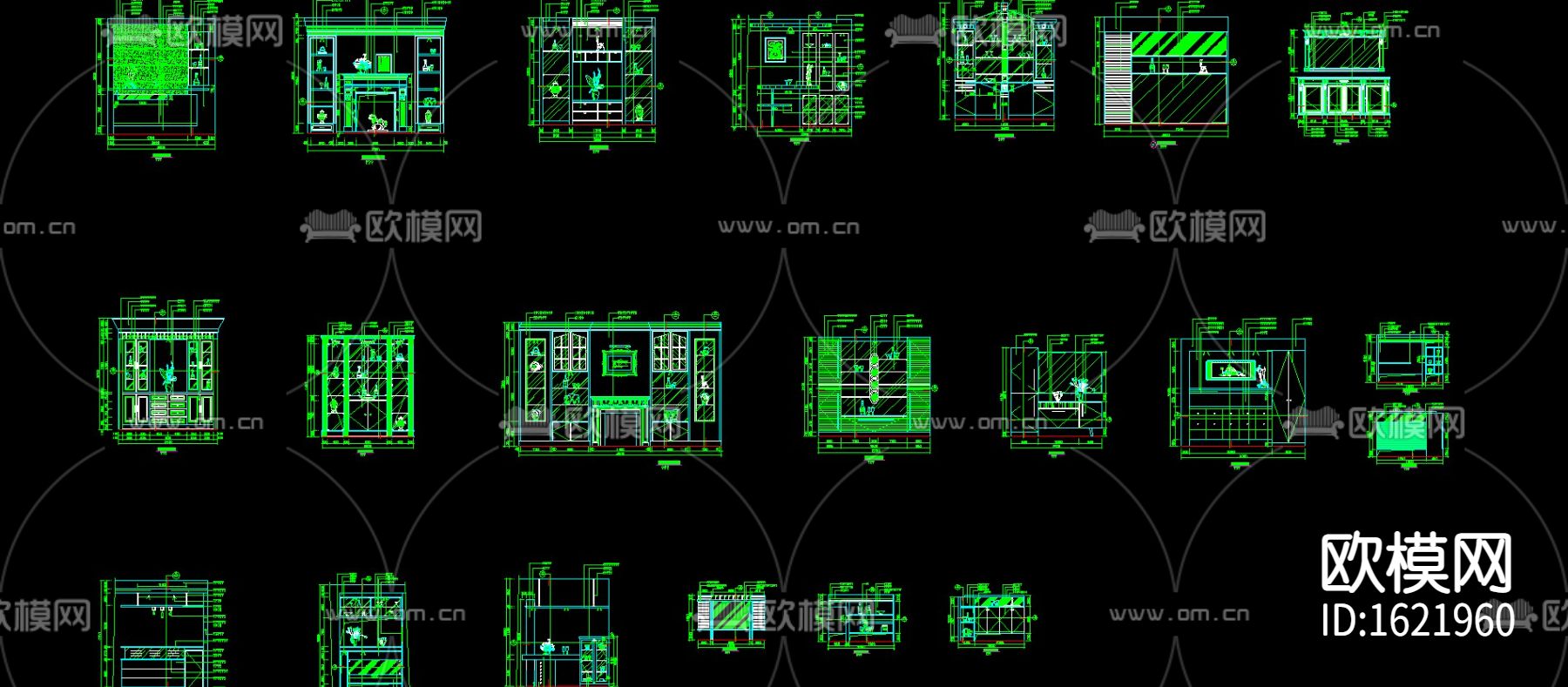 酒柜餐柜立面cad图库下载（渲染图2）
