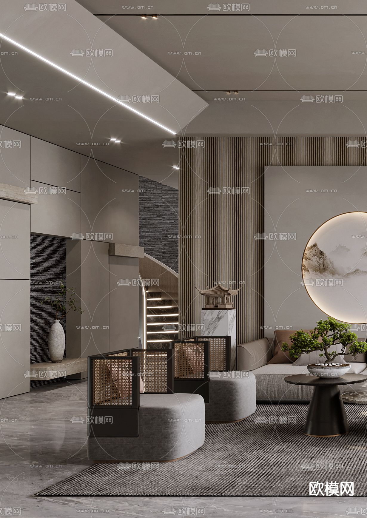 新中布艺转角沙发组合3d模型下载（渲染图4）