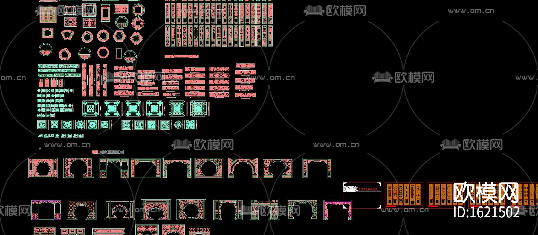 中式屏风隔断花纹cad图库下载（渲染图3）