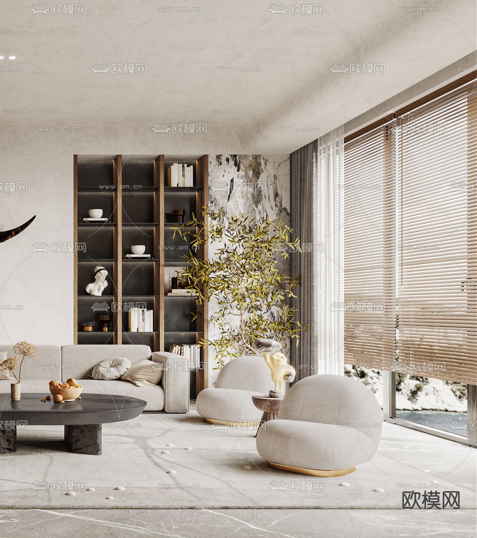 侘寂布艺沙发组合3d模型下载（渲染图3）