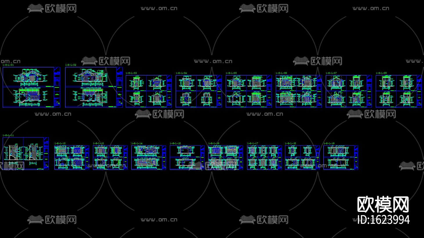 中式别墅装修施工图下载（渲染图5）