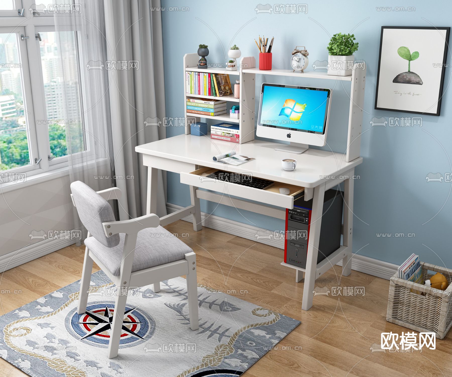 北欧书桌椅3d模型