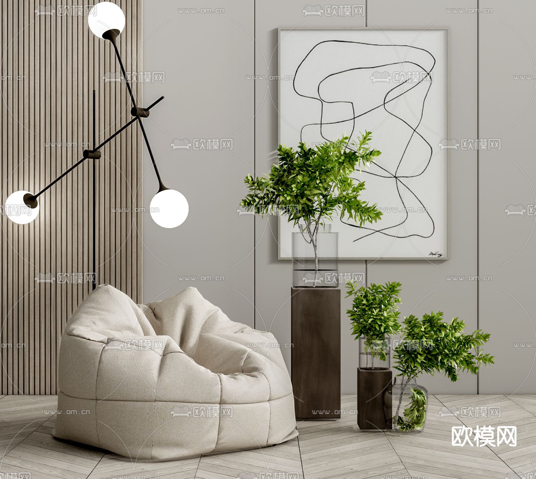 现代布艺懒人沙发su模型