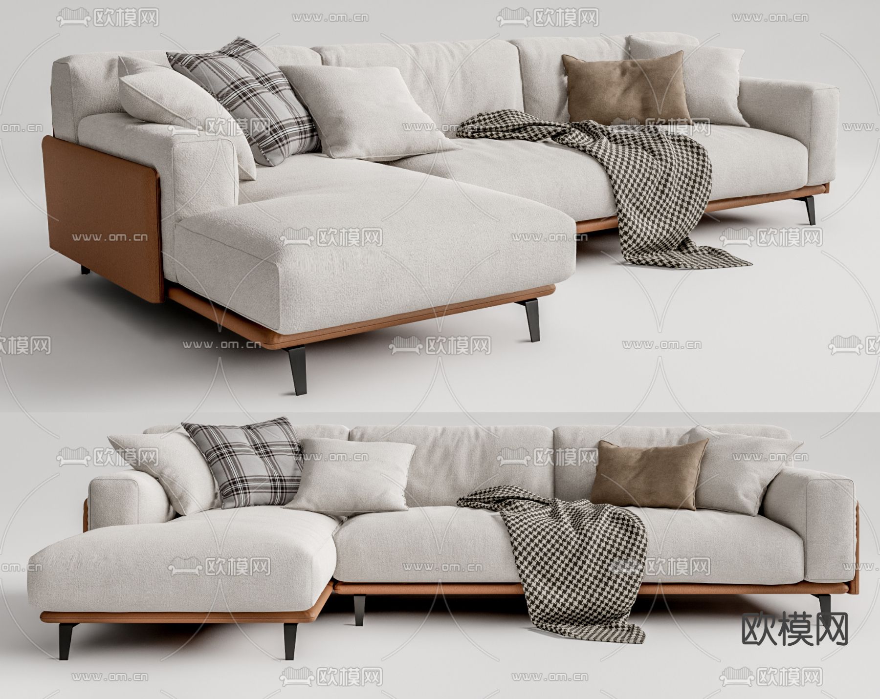 现代布艺转角沙发su模型下载（渲染图1）