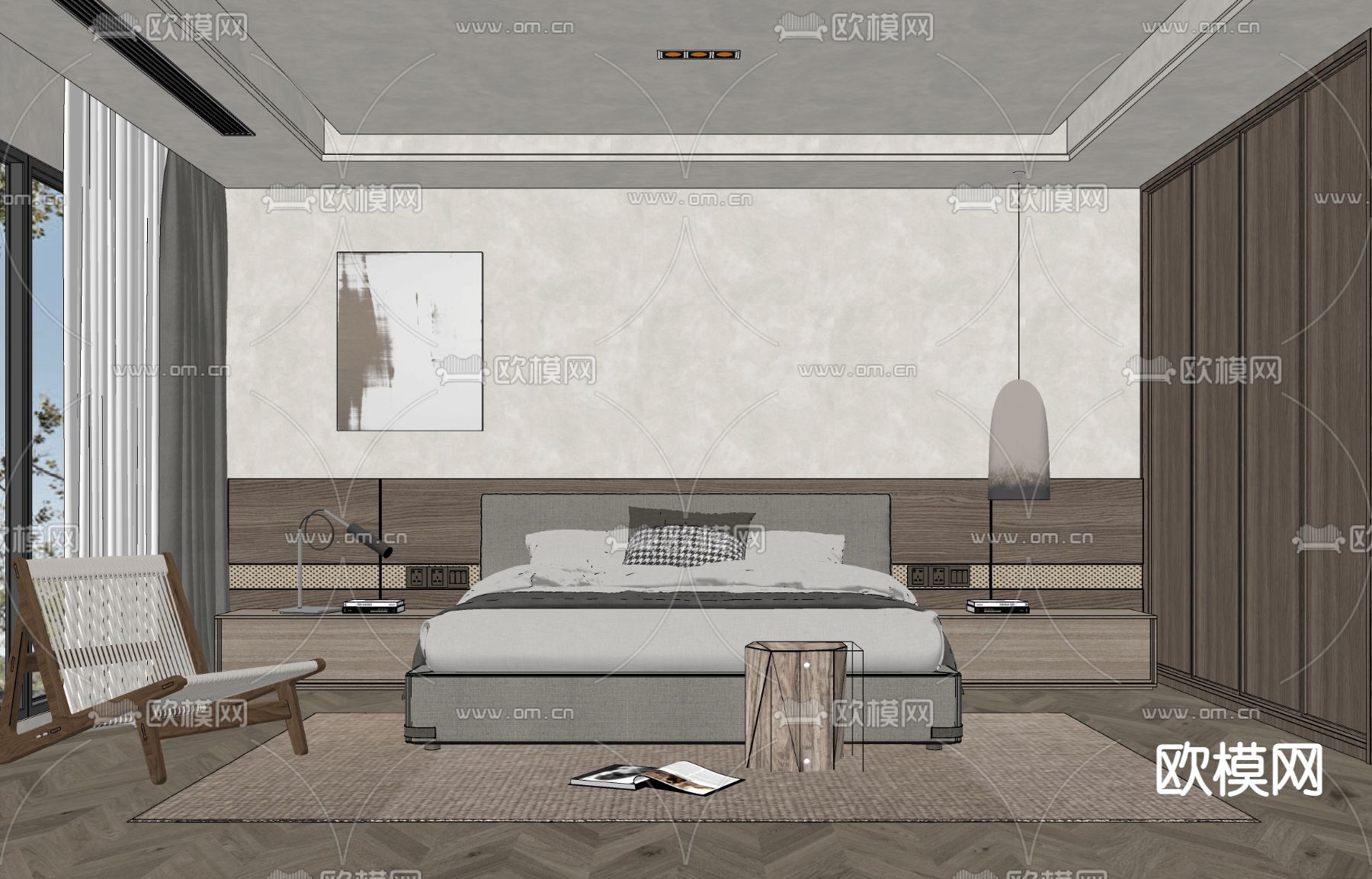 侘寂卧室su模型下载（渲染图2）