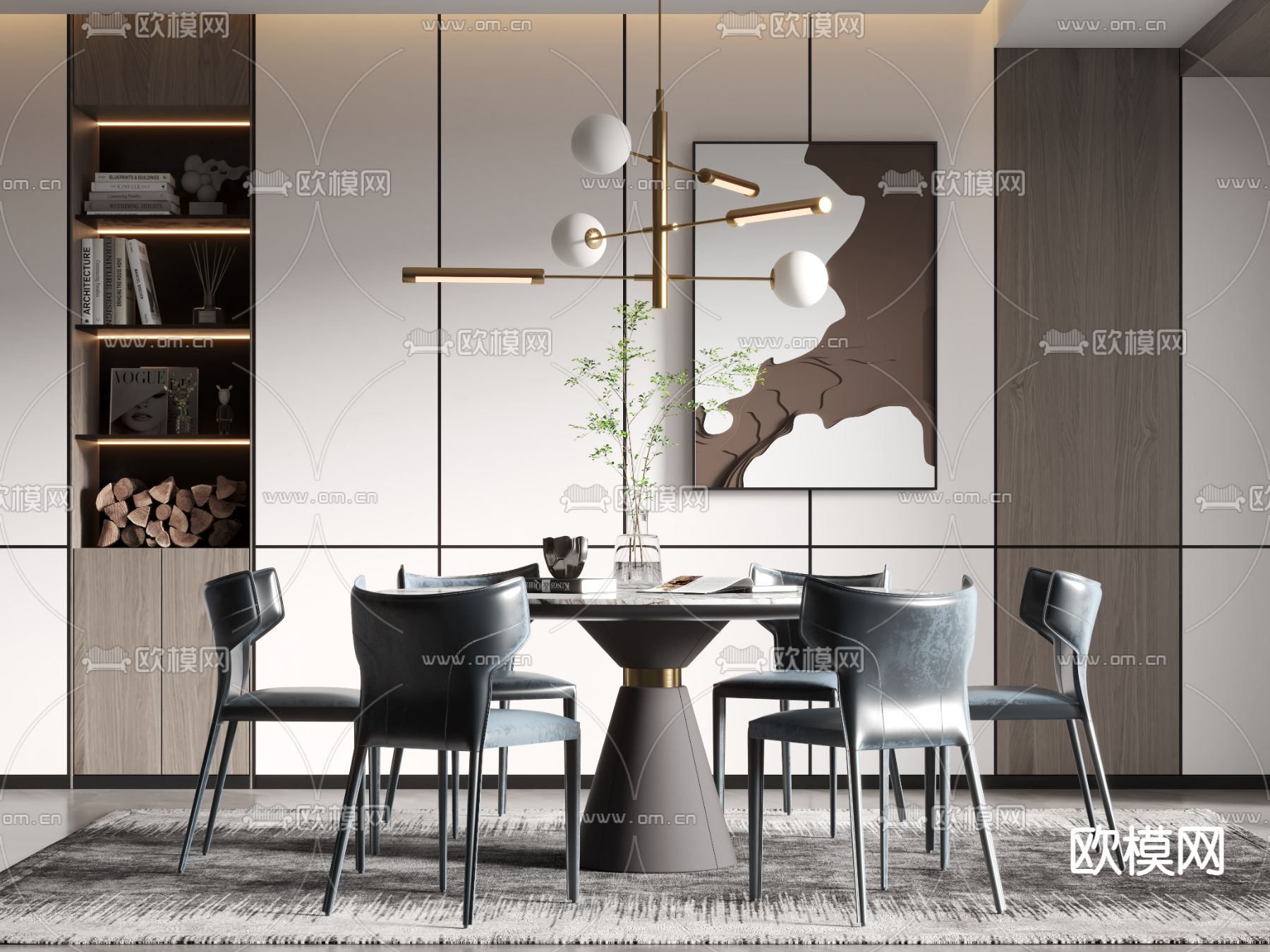 现代圆形餐桌椅3d模型