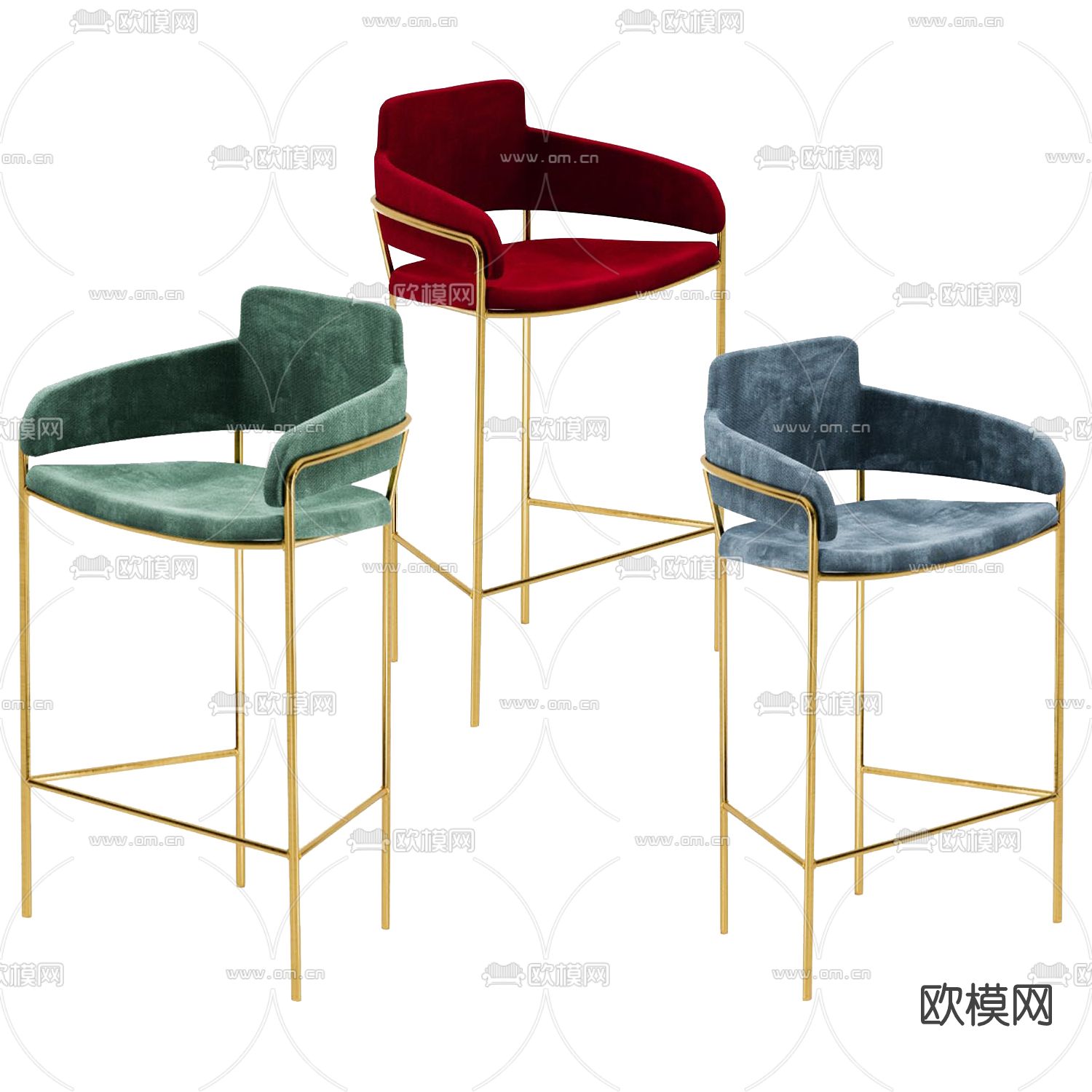 现代轻奢吧台椅3d模型下载（渲染图2）