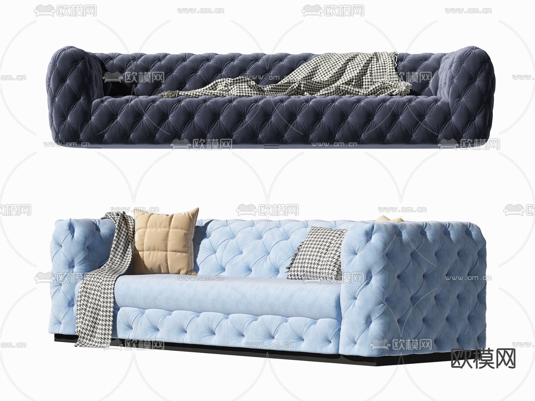简欧布艺多人沙发3d模型下载