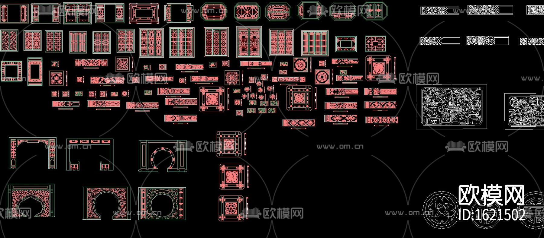 中式屏风隔断花纹cad图库下载（渲染图2）