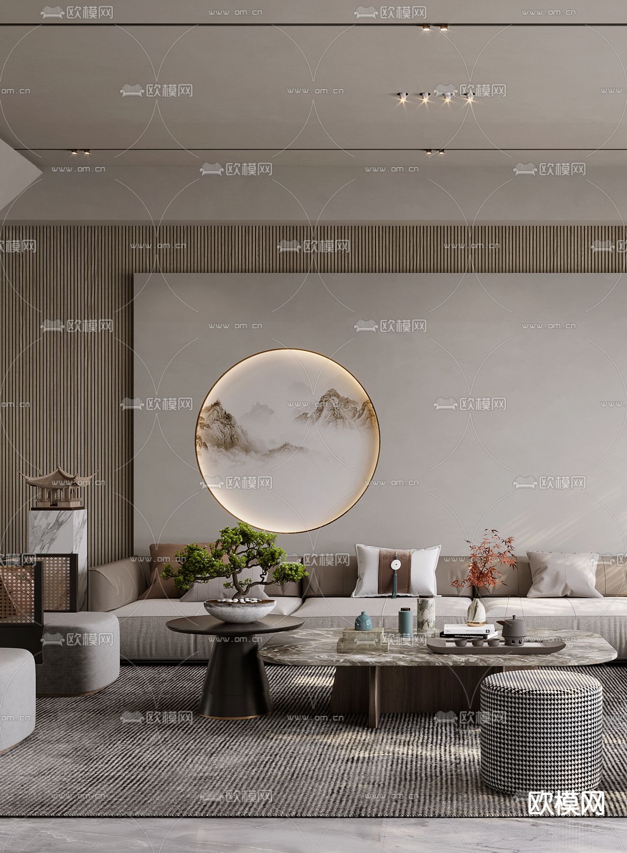 新中布艺转角沙发组合3d模型下载（渲染图2）